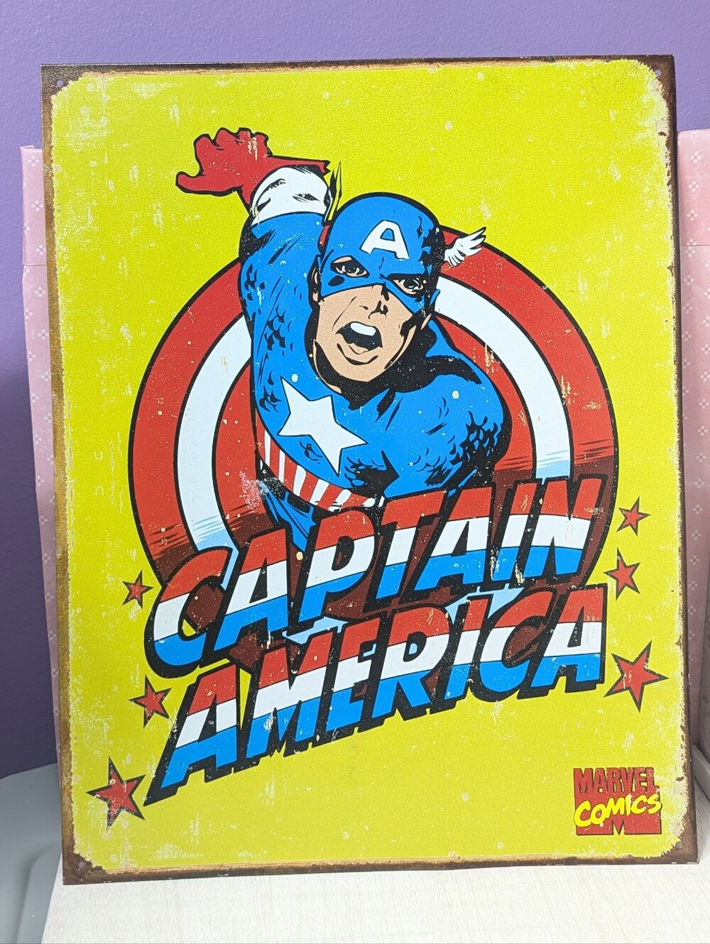 Captain America Metal Tin Sign Marvel Comics - Superhero Man Cave Decor 16x13
